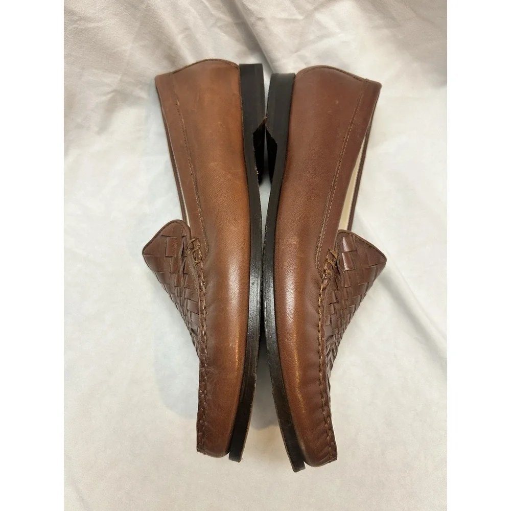 Cole Haan Woven Leather Pinch Loafers Women 8.5 B Brown Handsewn Old Money